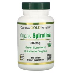 California Gold Nutrition, Organic Spirulina 500 mg, 240 таблеток, 240 таблеток