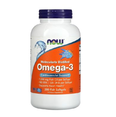 Now Foods Рыбий жир Omega-3 Molecularly Distilled, Fish Softgels ( 200 капсул )