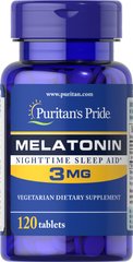 Puritans Pride, Вітаміни від безсоння Melatonin 3mg, ( 120 таблеток )