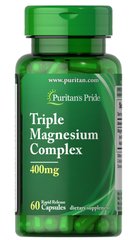 Puritans Pride, Противосудорожный препарат Triple Magnesium Complex 400 mg, (60 капсул)