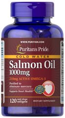 Puritans Pride, Рыбий жир Gold Water Omega-3 Salmon Oil 1000 mg (210 mg Active Omega-3), 120 капсул