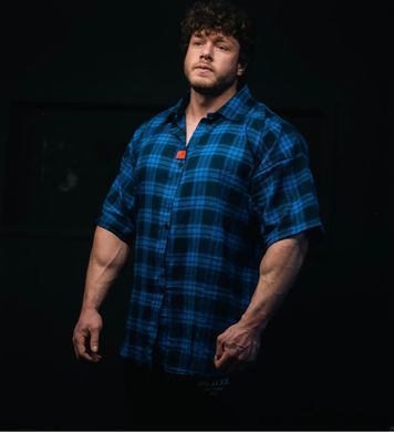 Explosive Fibres, Рубашка "Be Legendary" Plaid Muscle Oversized Shirt- Black\Blue ( XXL )