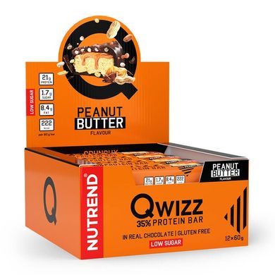 Nutrend, Спортивный батончик Qwizz Protein Bar, 60 грамм peanut butter, Арахисовая паста, 60 грамм