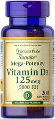 Puritans Pride, Вітамін Vitamin D3 5000 IU, ( 200 капсул )