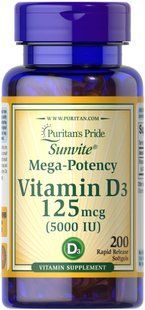 Puritans Pride, Вітамін Vitamin D3 5000 IU, ( 200 капсул )