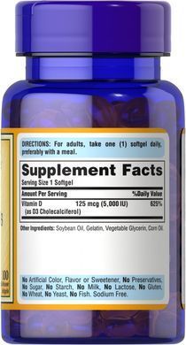 Puritans Pride, Вітамін Vitamin D3 5000 IU, ( 200 капсул )