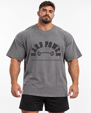 Чоловіча футболка Hard Power Oversize No Pain No Gain без бокових швів, 100% бавовна, 180 г/м&sup2;, сіра L