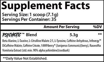 Insane Labz, Предтреник Psychotic Hellboy High Stim Pre Workout, 250 грамм ( Blue Raspberry )