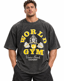 Чоловіча футболка World Gym Venice Beach Oversize &mdash; вінтажна чорна, 2XL