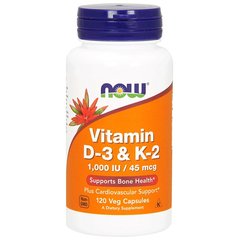 Now Foods Витамин Vitamin D-3 K-2 1,000 IU / 45 mcg, 120 капсул