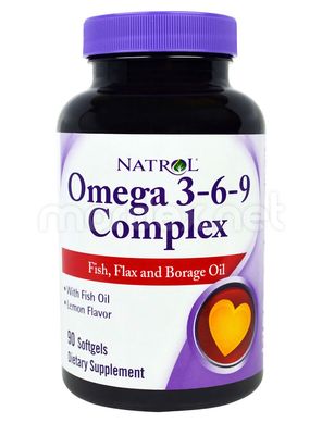 Natrol, Рыбий жир Omega 3-6-9 Complex, Lemon Flavor, 90 капсул