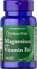 Puritans Pride, Мікроелементи Magnesium with Vitamin B6, ( 90 таблеток )