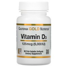 California Gold Nutrition Вітамін Vitamin D3 125 mcg (5000 IU), 90 капсул, 90 капсул