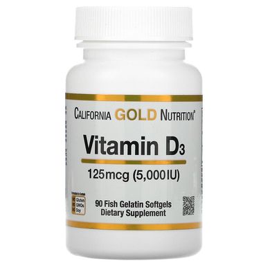 California Gold Nutrition Витамин Vitamin D3 125 mcg (5000 IU), 90 капсул, 90 капсул