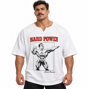 Чоловіча футболка-розмахайка Hard Power Oversize Samir Bannout з принтом, біла L