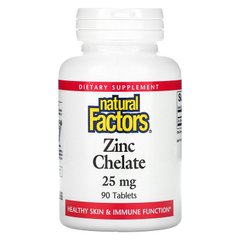 Natural Factors, Микроэлемент Zinc Chelate 25 mg, 90 таблеток, 90 таблеток