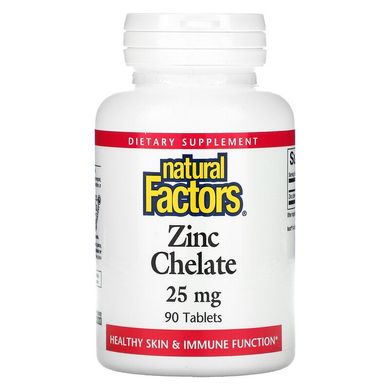Natural Factors, Мікроелемент Zinc Chelate 25 mg, 90 таблеток, 90 таблеток