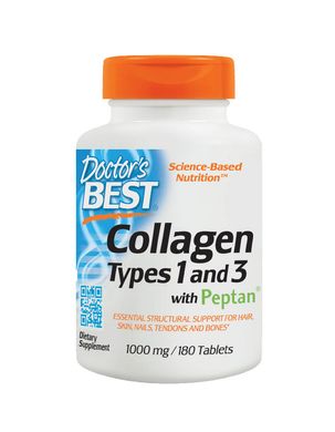 Doctor's Best, Колаген Collagen Types 1 & 3 1000mg і вітаміном C, 180 таблеток, 180 таблеток