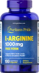 Puritans Pride, Донатор азоту L-Arginine Free Form 1,000 mg, 100 капсул