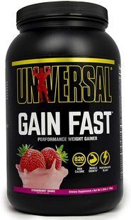 Universal Nutrition, Гейнер Gain Fast 3100, 1160 грам, Полуничний коктейль, 1160 грам