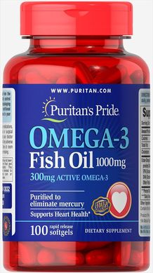 Puritans Pride, Рыбий жир Omega-3 Fish Oil 1000 mg (300 mg), 100 капсул
