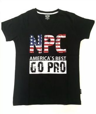NPC, Футболка для бодібілдингу American flag Combed 100% Cotton V-Neck Top Gym, чорна ( XL )