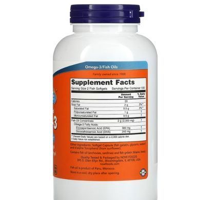 Now Foods Рибячий жир Omega-3 Molecularly Distilled, Fish Softgels ( 200 капсул )