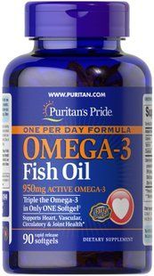 Puritans Pride, Риб'ячий жир One Per Day Omega-3 Fish Oil 1360 mg (950 mg Active Omega-3), 90 капсул
