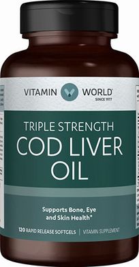 Vitamin World, Рыбий жир Cod Liver Oil 1000 mg (Омега 3), 120 капсул, 120 капсул