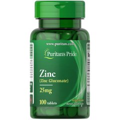 Puritans Pride, Микроэлемент (Zinc Gluconate 25 mg), 100 таблеток