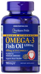 Puritans Pride, Рыбий жир Double Omega-3 Fish Oil 1200mg (600 mg), 90 капсул