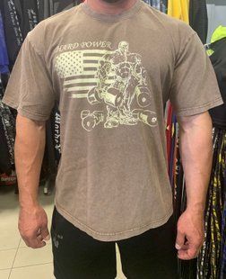 Hard Power(USA), Футболка з коротким рукавом Flag Bodybuilding Workout(Oversized MD7502-5), Brown color Hunt ( XXXL )