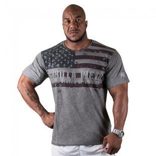 Gorilla Wear, Футболка для бодибилдинга USA Flag Tee Gray
