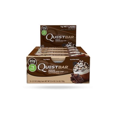 Quest Nutrition, Спортивний батончик Quest Bar, Mocha Chocolate Chip, Мокко-капучіно