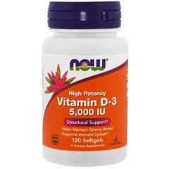 Now Foods Витамин Vitamin D-3 High Potency 5000 IU, 120 капсул, 120 капсул