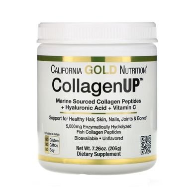 California Gold Nutrition, Рыбий коллаген CollagenUP Marine Collagen Hyaluronic Acid Vitamin C, 206 грамм, Без вкуса, 206 грамм