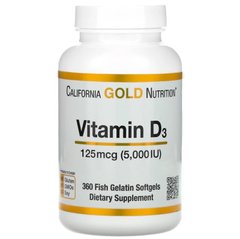 California Gold Nutrition Вітамін Vitamin D3 125 mcg (5000 IU), 360 капсул, 360 капсул