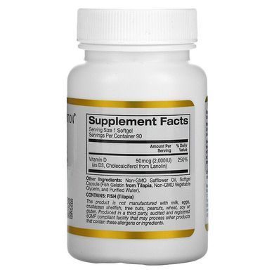 California Gold Nutrition Вітамін Vitamin D3 50 mcg (2000 IU), 90 капсул
