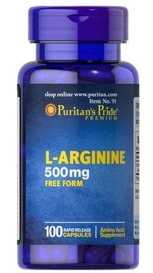 Puritans Pride, Донатор азота L-Arginine 500 mg, 100 капсул
