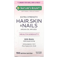 Natures Bounty, Вітаміни Optimal Solutions, Extra Strength Hair, Skin Nails, 150 капсул, 150 капсул