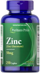 Puritans Pride, Мікроелемент (Zinc Gluconate 50 mg), 250 таблеток