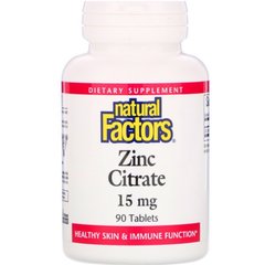 Natural Factors, Микроэлемент Zinc Citrate 15 mg, 90 таблеток