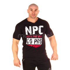 NPC, Футболка для бодибилдинга Men’s Combed Cotton V-Neck Top, черная, Черный, XL, Мужской
