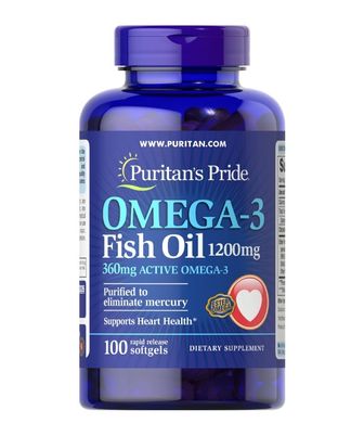 Puritans Pride, Риб'ячий жир Omega-3 Fish Oil 1200 mg (360 mg Active Omega-3), 100 капсул