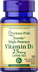 Puritans Pride, Витамин Vitamin D3 1000 IU, ( 100 капсул )