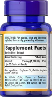 Puritans Pride, Витамин Vitamin D3 1000 IU, ( 100 капсул )