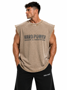 Мужская спортивная футболка без рукавов Hard Power Oversize винтажно-коричневая 3XL
