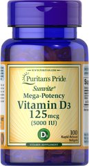 Puritans Pride, Витамин Vitamin D3 5000 IU, ( 100 капсул )