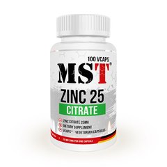 MST Sport Nutrition, Мікроелемент Zinc Citrate 25mg, 100 капсул, 100 капсул