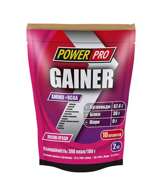 Power Pro, Гейнер Gainer Amino+BCAA, 2000 грамм, Лесная ягода, 2000 грамм